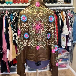 Brown Floral Embroidered Shawl